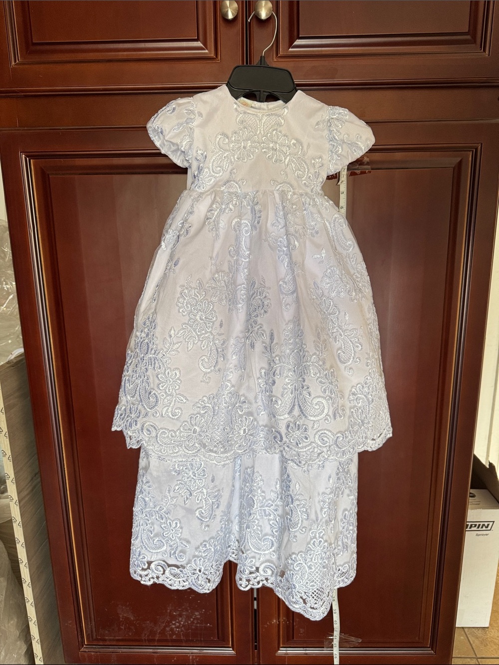 White Lace Embroidered Girls Formal Full Length Dress Party Wedding Birthday